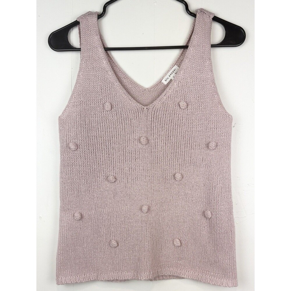 Blu Pepper SM Pom Pom Sleeveless Knit Tank Top Pink Sweater Sleeveless Summer